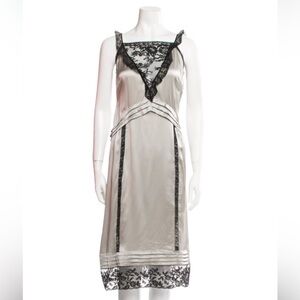 Miu Miu 2016 Gray/Silver Silk Lace Midi Dress